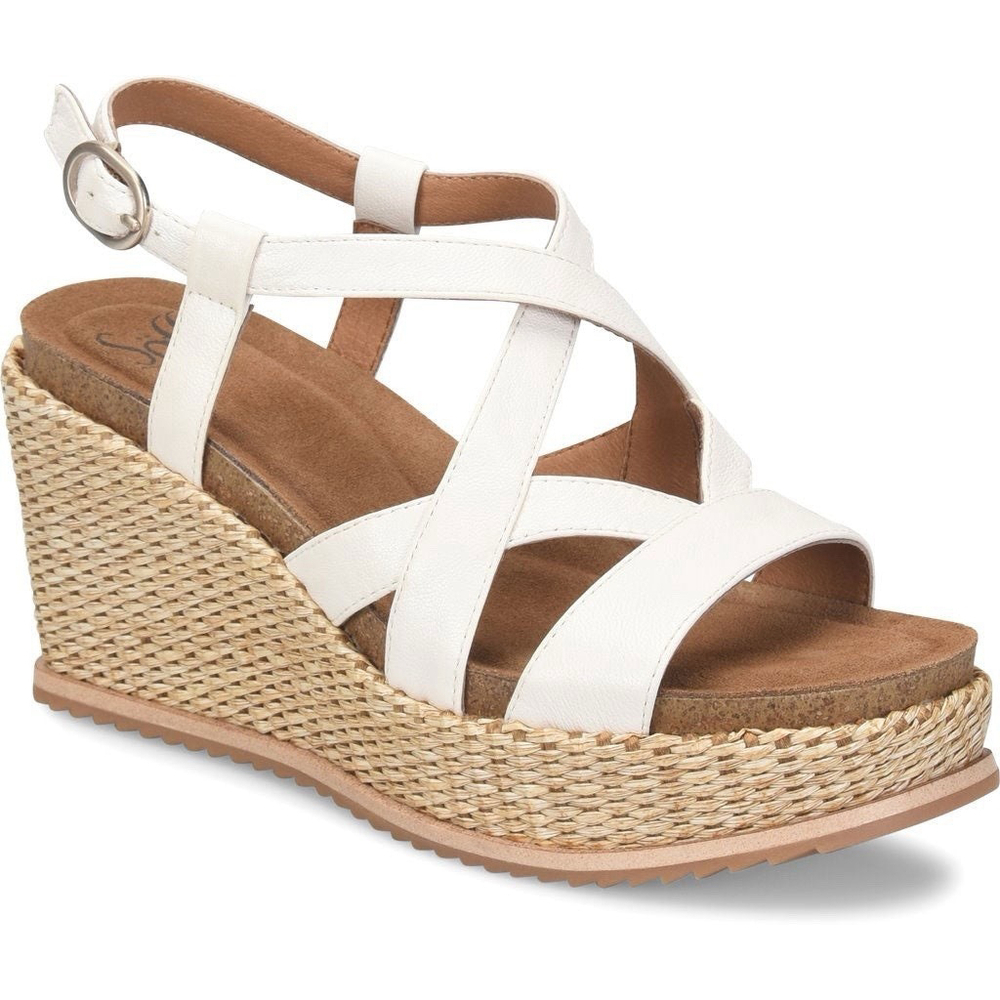 NWT Sofft Women's Devyn Sz 9.5 Wedge Sandals White Leather Open Toe Ankle Strap - Picture 1 of 16